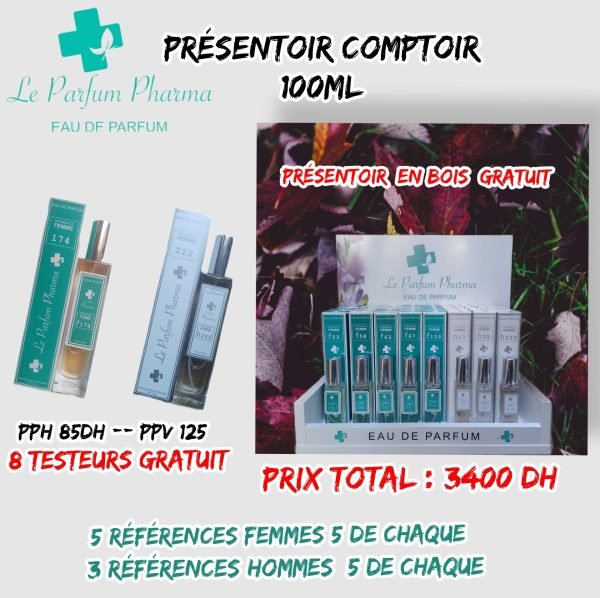 💫PRÉSENTOIR COMPTOIR. FLACON DE 100ml.
85 dh l'unité.
(8 Référence Mixte)/40 Parfums.
+1 Trousse à pharmacie Gratuit.
+ 1 Boîte 25u Test HCG gratuit.
+1 oxymètre sinohero gratuit.
✨Offre du mois décembre✨
   💥l' Offre valable juste sur Rabat, salé et les environs.💥

 
     💫  livraison gratuite 💫 – Image 2