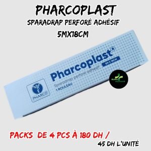 💫SPARADRAP PERFORÉ ADHÉSIF. PHARCO PLAST (5mx18cm) Pack de 4 Pcs./45 dh u.