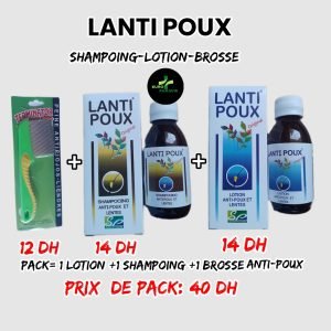 💫LANTI POUX (Pack complet:Shoppoing+Lotion+Brosse)/
40dh.