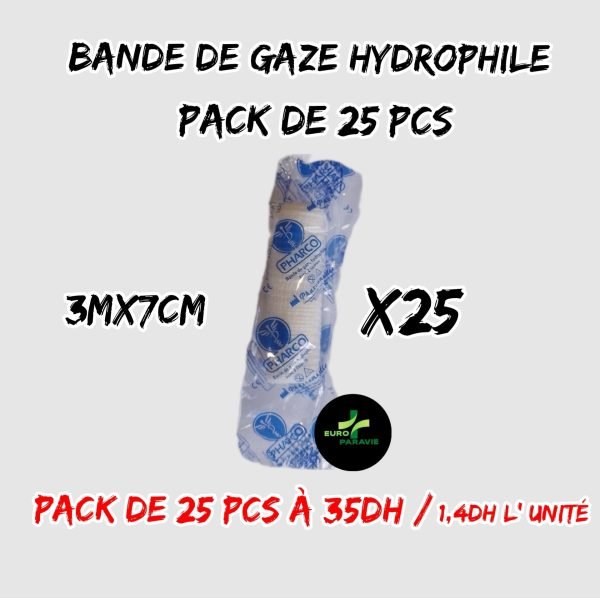 💫BANDE DE GAZE.pharco. (3m×7cm) [pack de 25 pcs]/1,4dh l'unité.