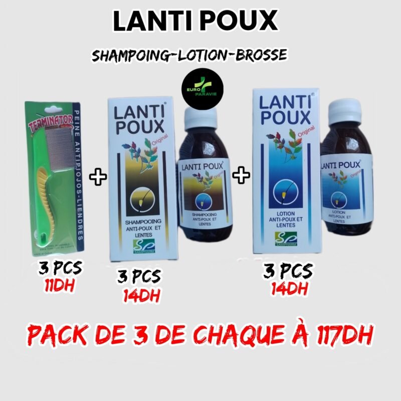 LANTI POUX PACK { 3 LOTION + 3 SHAMPOOING +3 BROSSE }