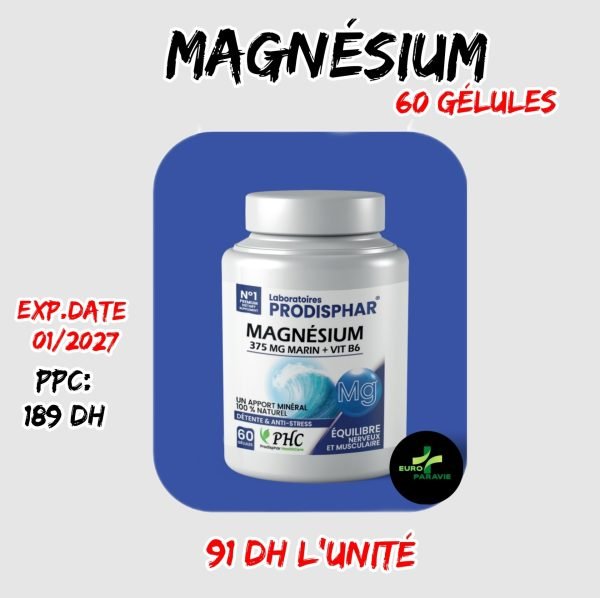 💫MAGNÉSIUM 375 MG Marin+Vit B6. Prodisphar.(60 GÉLULES).91dh u.