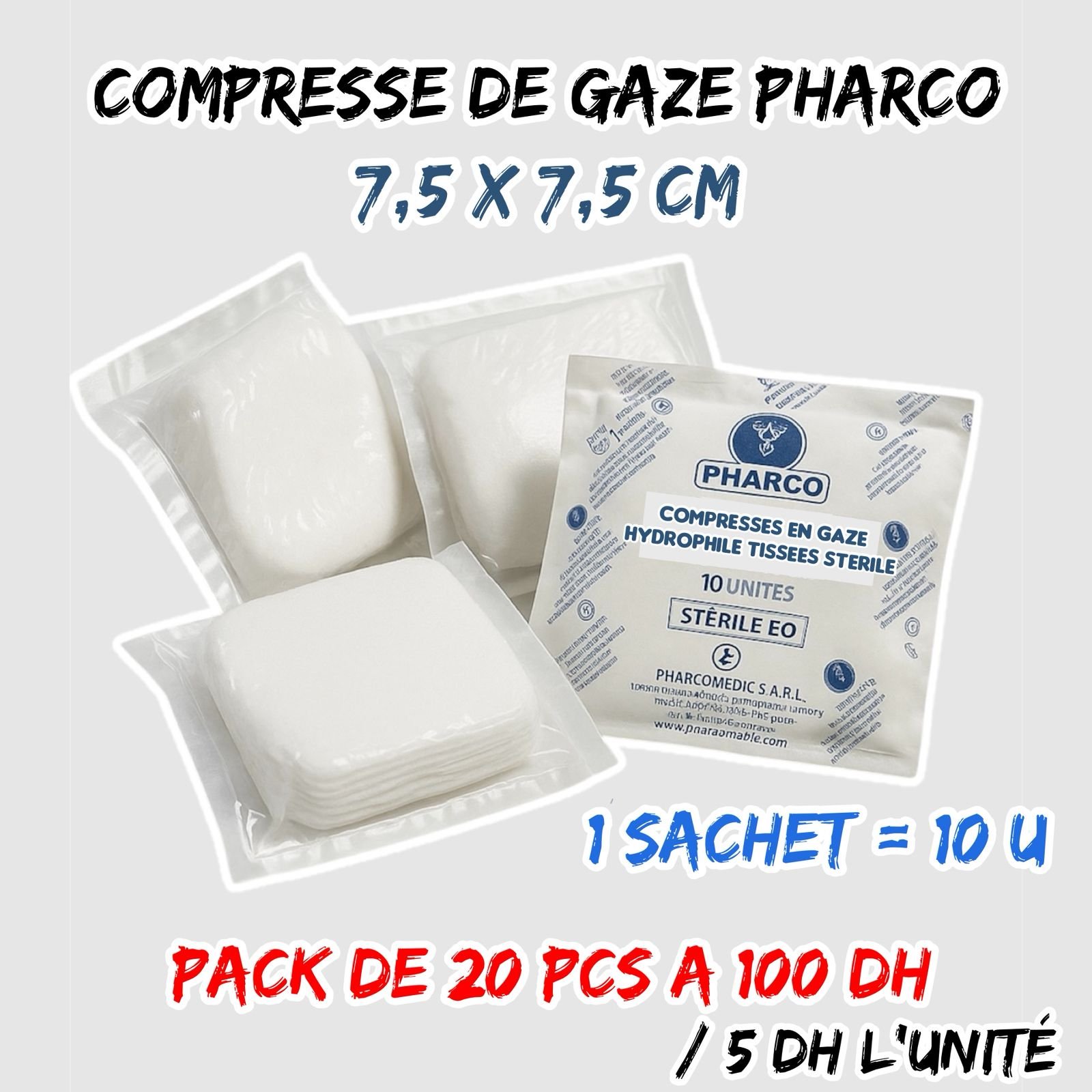 COMPRESSE DE GAZE PHARCO 7.5 X 7.5