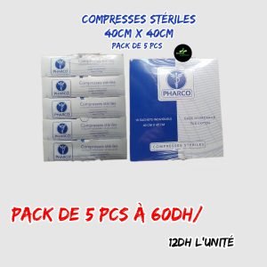 💫COMPRESSES STÉRILES. (pharco 40cmx40cm) [pack de 5 pcs].