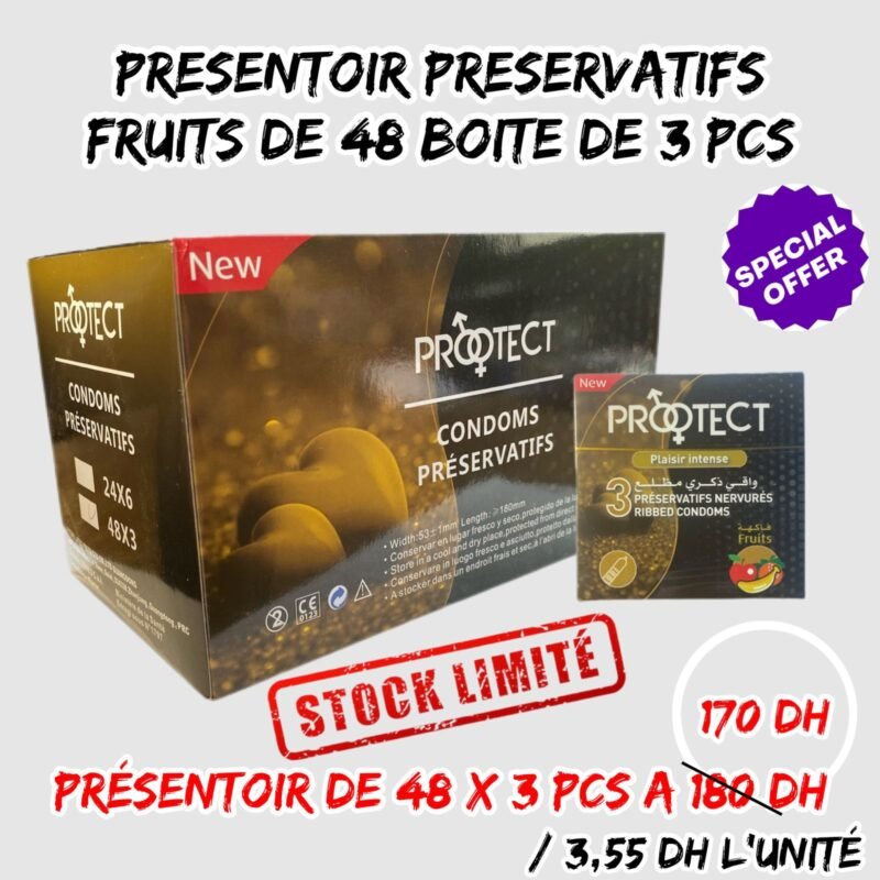 PRESENTOIR PRESERVATIFS FRUITS DE 48 BOITE DE 3 PCS