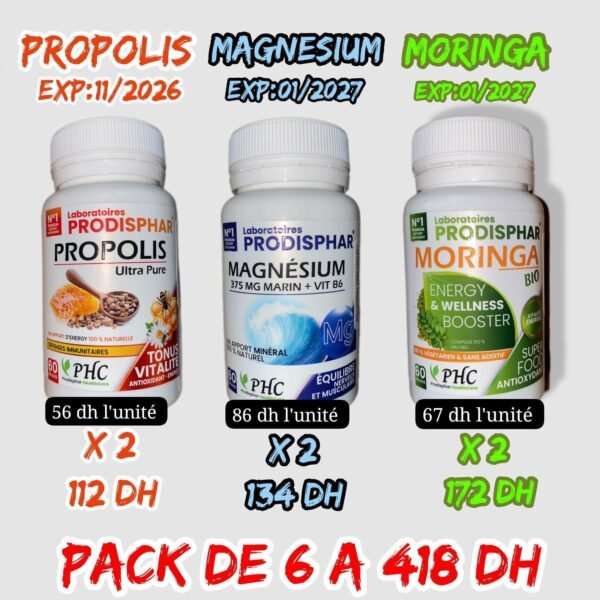 💫PACK PROMO: (2 PROPOLIS+2 MAGNÉSIUM +2 MORINGA) /PACK DE 6PCS.