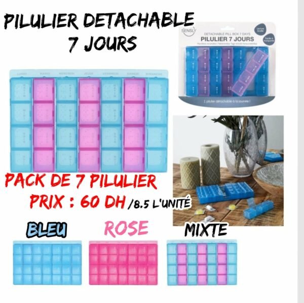 PACK DE 7 PILULIERS [ Pilulier DETACHABLE 7 JOURS ]/60 dh.