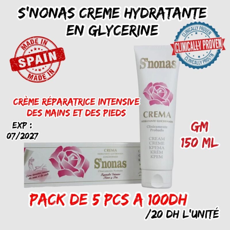 S’NONAS CREME HYDRATANTE EN GLYCÉRINE [ GM 150 ML ] PACK DE 5 PCS A 100 DH