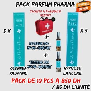 PACK PARFUM PHARMA 10 PCS  [5 pcs N°174 + 5 pcs N°130+ TROUSSE A PHARMACIE GRATUIT  + TESTEUR N°174 GRATUIT + TESTEUR N°130 GRATUIT ] ./stock limité
