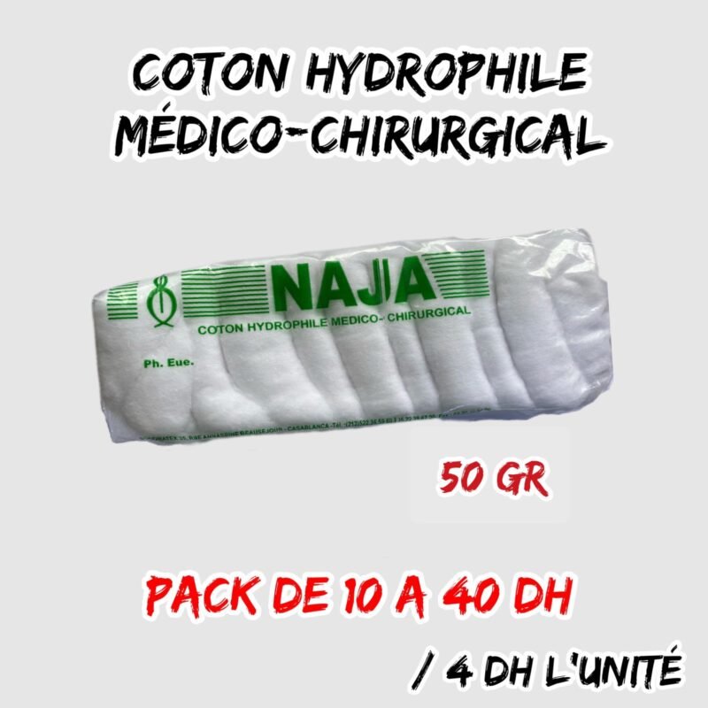 COTON HYDROPHILE MEDICO-CHIRURGICAL 50 GR { PACK DE 10 }