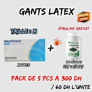 PACK GANTS LATEX {TAILLE M} DE 5 PCS + SPIRULINE 120 GELULES GRATUIT