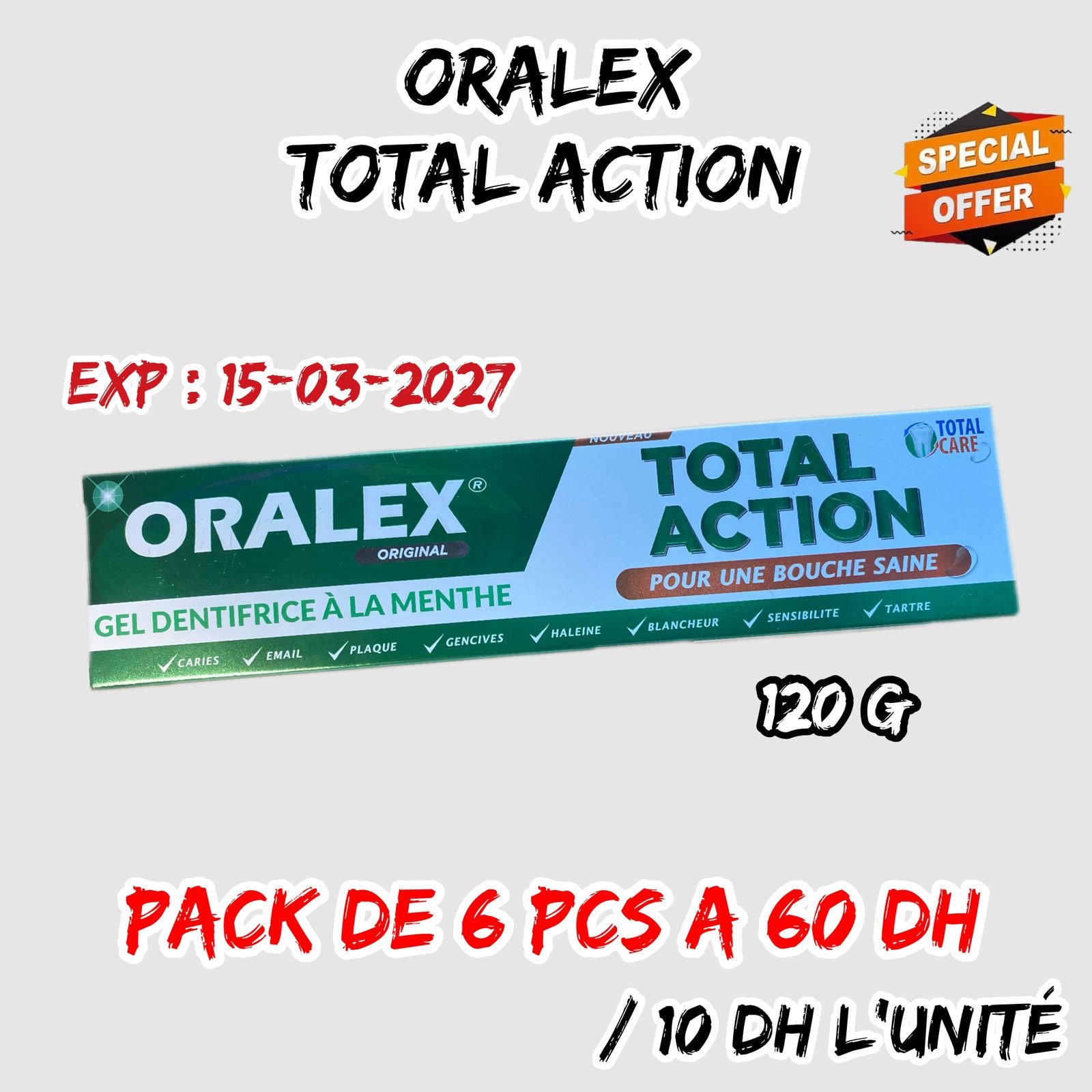 💫DENTIFRICE ORALEX TOTAL ACTION 120 g/pack de 6 pcs.