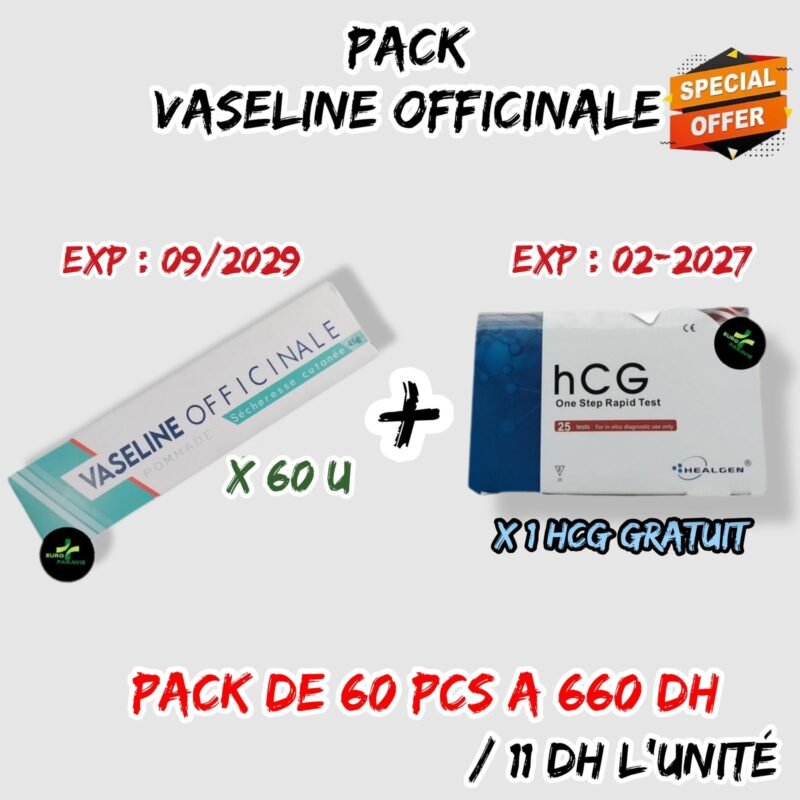 PACK VASELINE OFFICINALE + HCG TEST DE GROSSESSE GRATUIT