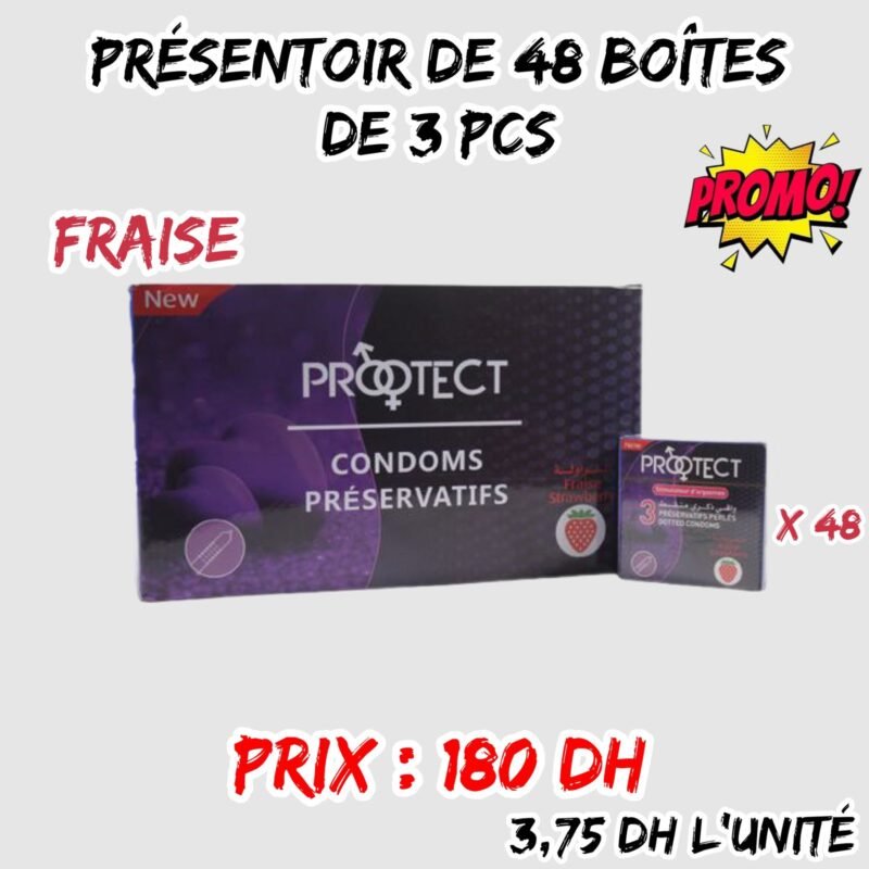 PRESENTOIR PRESERVATIFS FRAISE DE 48 BOITE DE 3 PCS