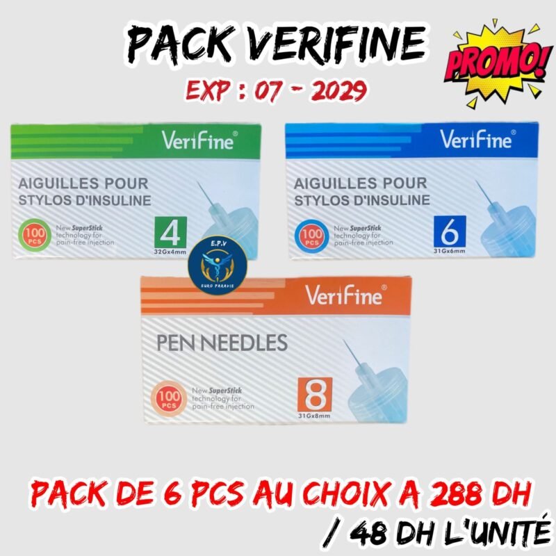 Aiguille pour stylo insuline /  PACK VERIFINE DE 6 Pcs.