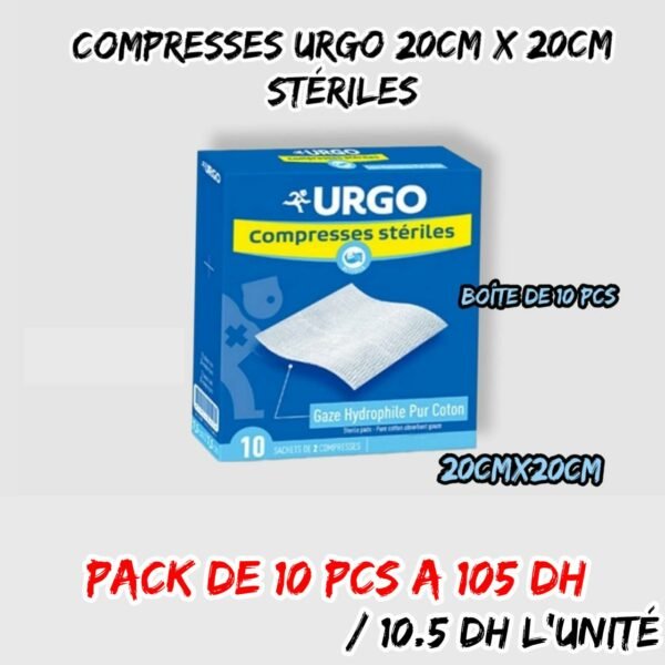 URGO COMPRESSE DE GAZE STERILES 20 CM X 20 CM