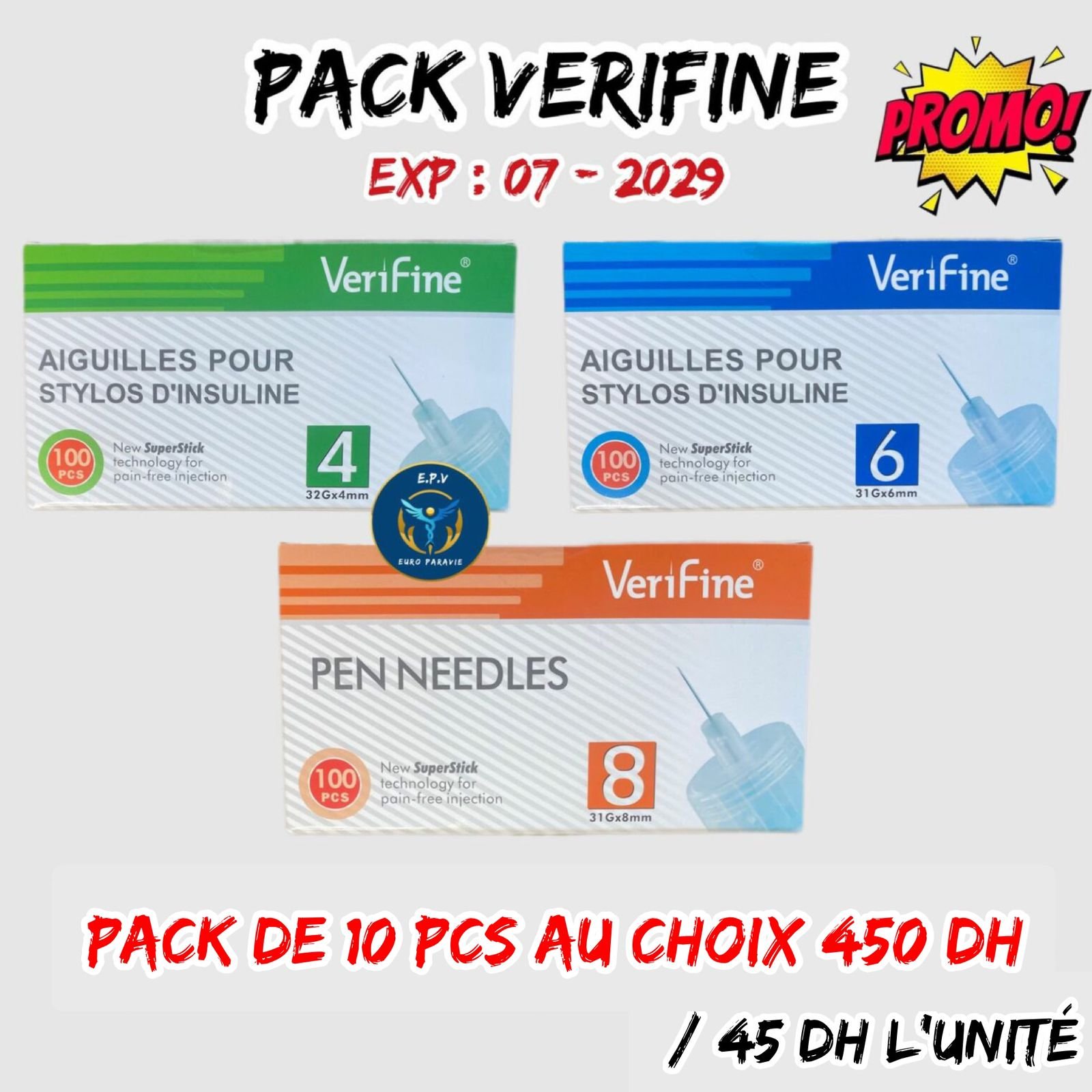 Aiguille pour stylo insuline / VERIFINE PACK DE 10PCS.