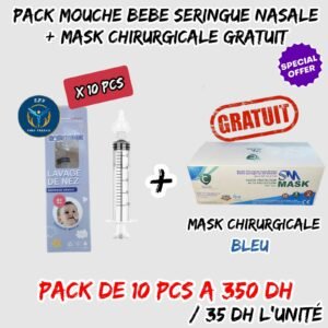 PACK 10 MOUCHE BEBE SERINGUE NASALE BAVETTE + CHIRURGICALE GRATUIT