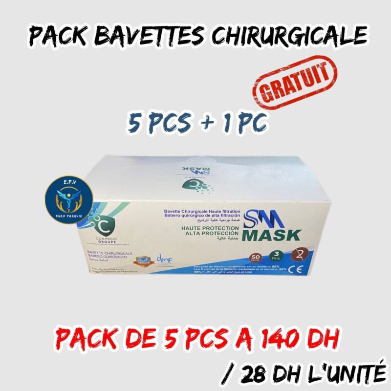 PACK BAVETTES CHIRURGICALE 5 PCS 1 GRATUIT
