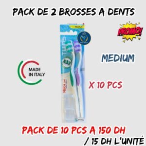 PACK DE 2 BROSSES A DENTS MEDIUM X 10 pcs