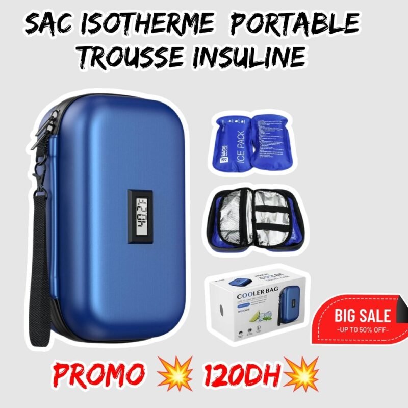 GLACIERE A INSULINE ET MEDICAMENTS BLEU.