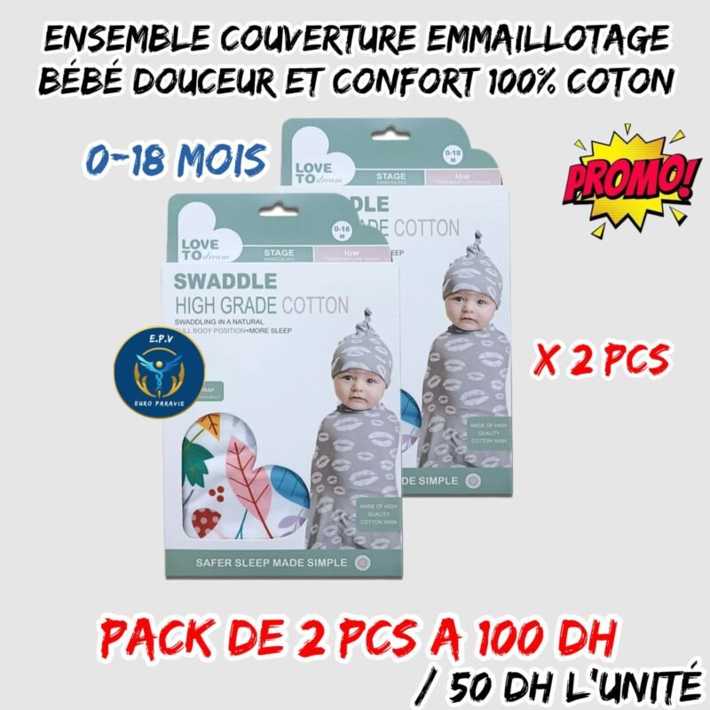 ENSEMBLE COUVERTURE EMMAILLOTAGE BEBE 2 pcs