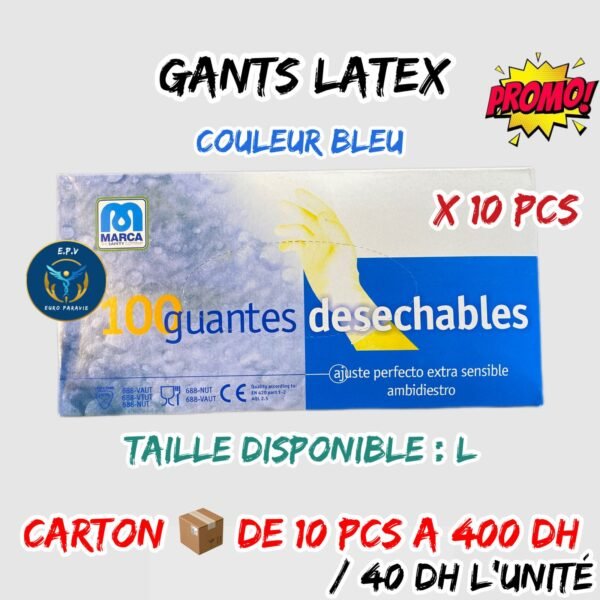GANTS LATEX BLEU L PACK DE 10PCS