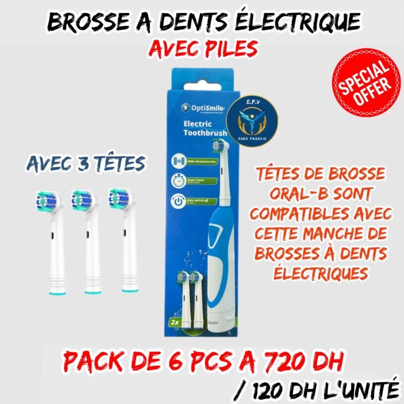 BROSSE A DENTS ELECTRIQUE AVEC PILES { AVEC 3 TETES } X 6 PCS