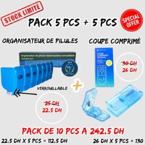 ORGANISATEUR DE PILULES VERROUILLABLE 5 PCS  + COUPE COMPRIME 5 PCS