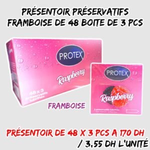 PRESENTOIR PRESERVATIFS FRAMBOISE DE 48 BOITE DE 3 PCS