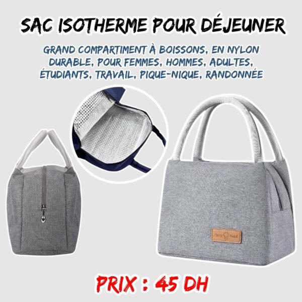 SAC ISOTHERME POUR DEJEUNER GRIS