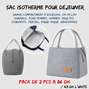 SAC ISOTHERME POUR DEJEUNER GRIS 2PCS