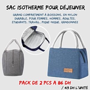 SAC ISOTHERME POUR DEJEUNER BLEU 2PCS