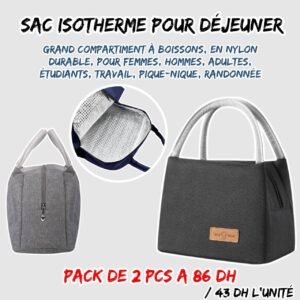 SAC ISOTHERME POUR DEJEUNER NOIR 2PCS