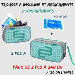 TROUSSE A INSULINE ET MEDICAMENTS 2 COMPARTIMENTS VERT
