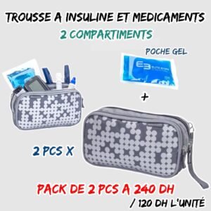 TROUSSE A INSULINE ET MEDICAMENTS 2 COMPARTIMENTS GRIS
