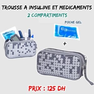 TROUSSE A INSULINE ET MEDICAMENTS 2 COMPARTIMENTS GRIS