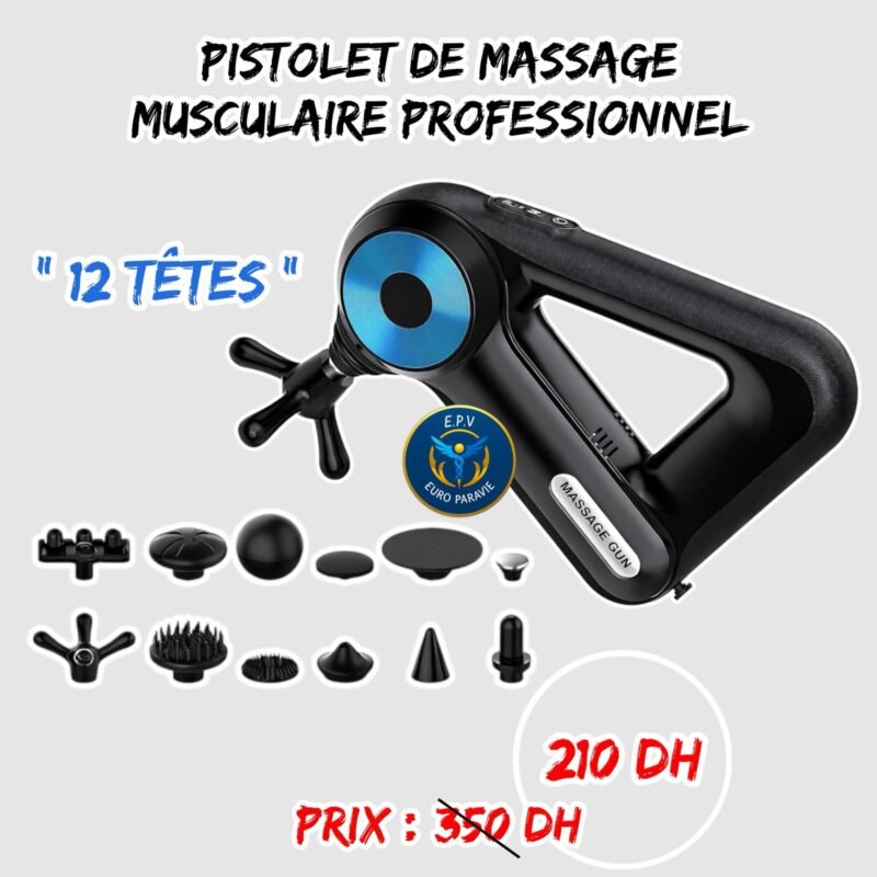 PISTOLET DE MASSAGE MUSCULAIRE PROFESSIONNEL 12 TETES