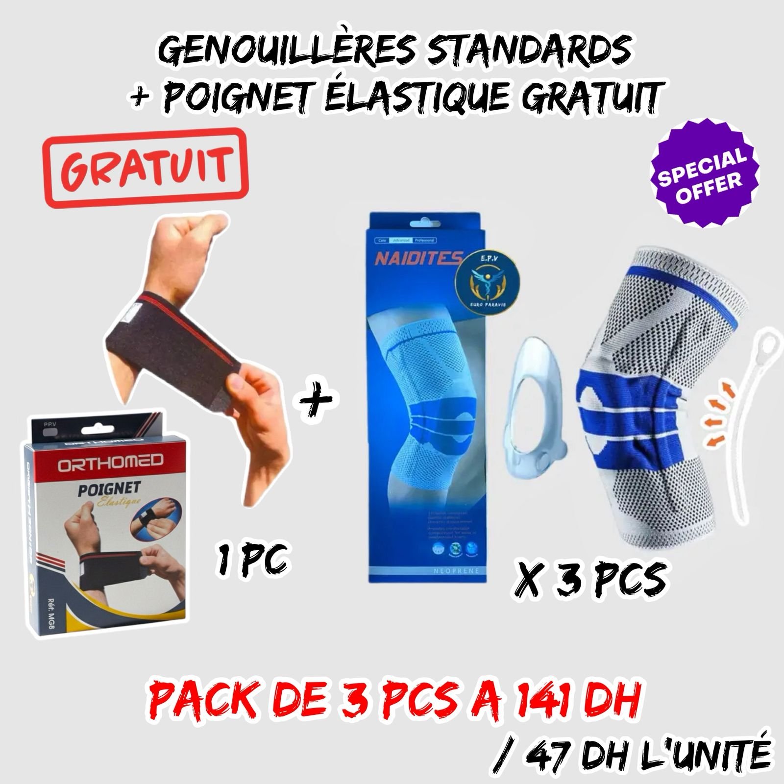 GENOUILLERE STANDARD [ NAIDITES } + POIGNET ELASTIQUE MG8 GRATUIT