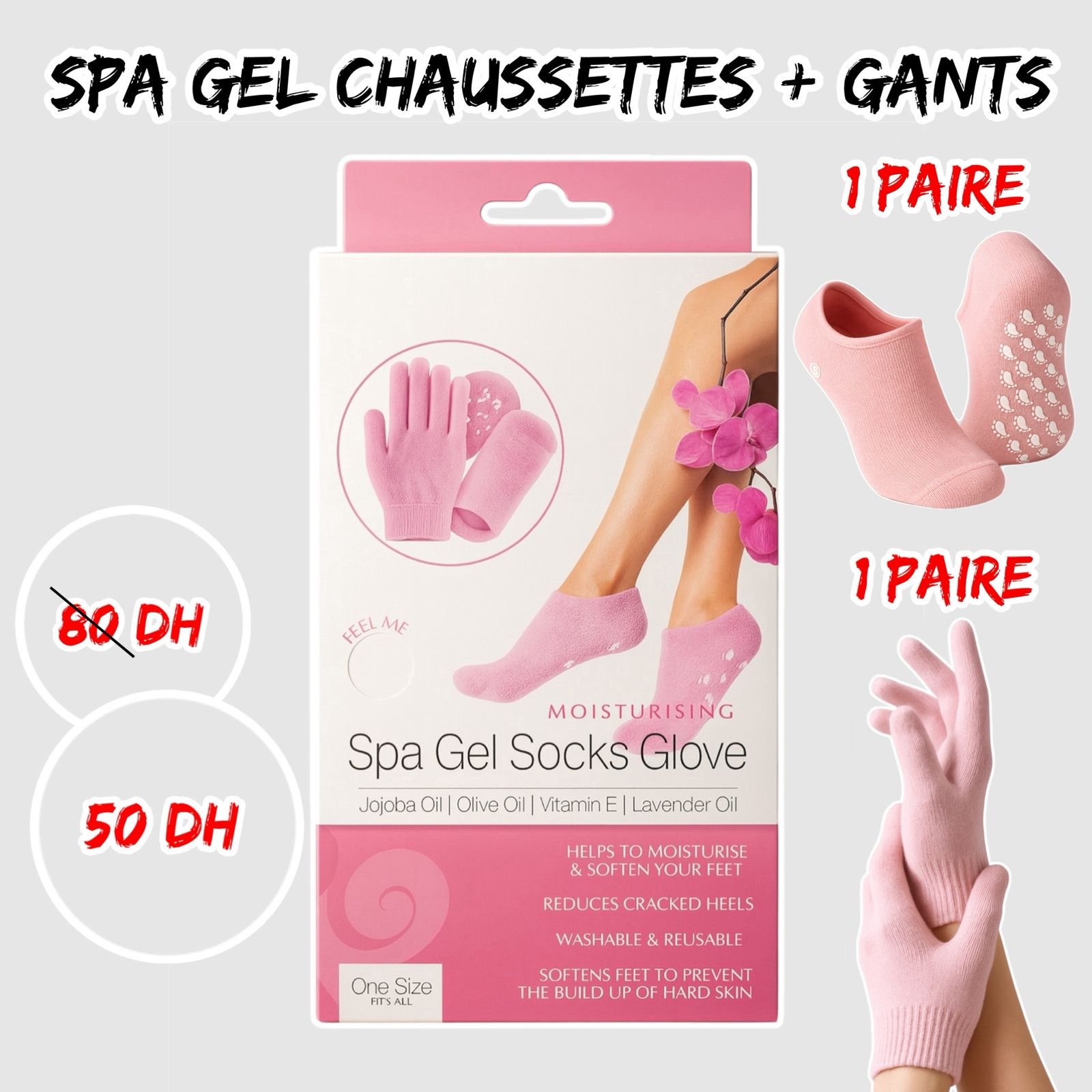 SPA GEL: CHAUSSETTES { 1PAIRE } + GANTS { 1 PAIRE }.