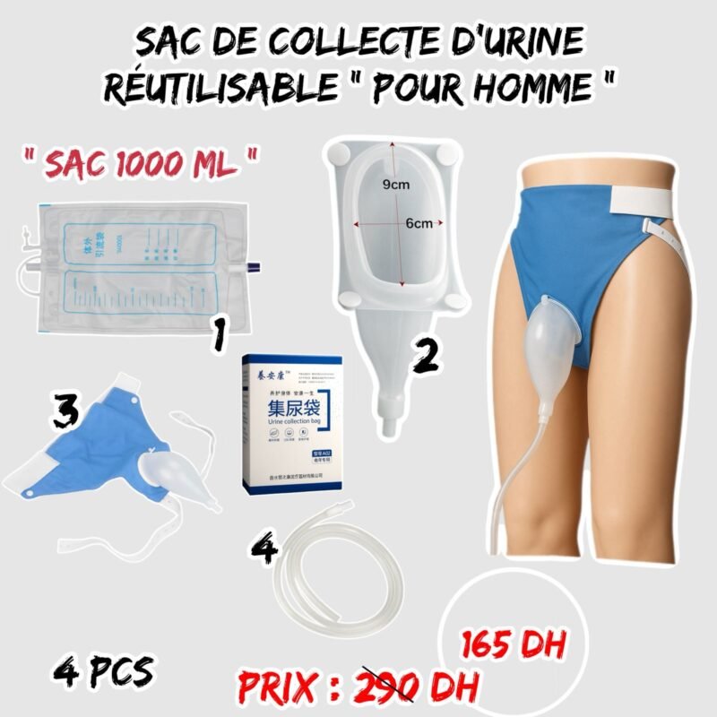 Sac d'urine mâle avec collecteur d'urinoirs en silicone réutilisable pour adultes et personnes âgées.
