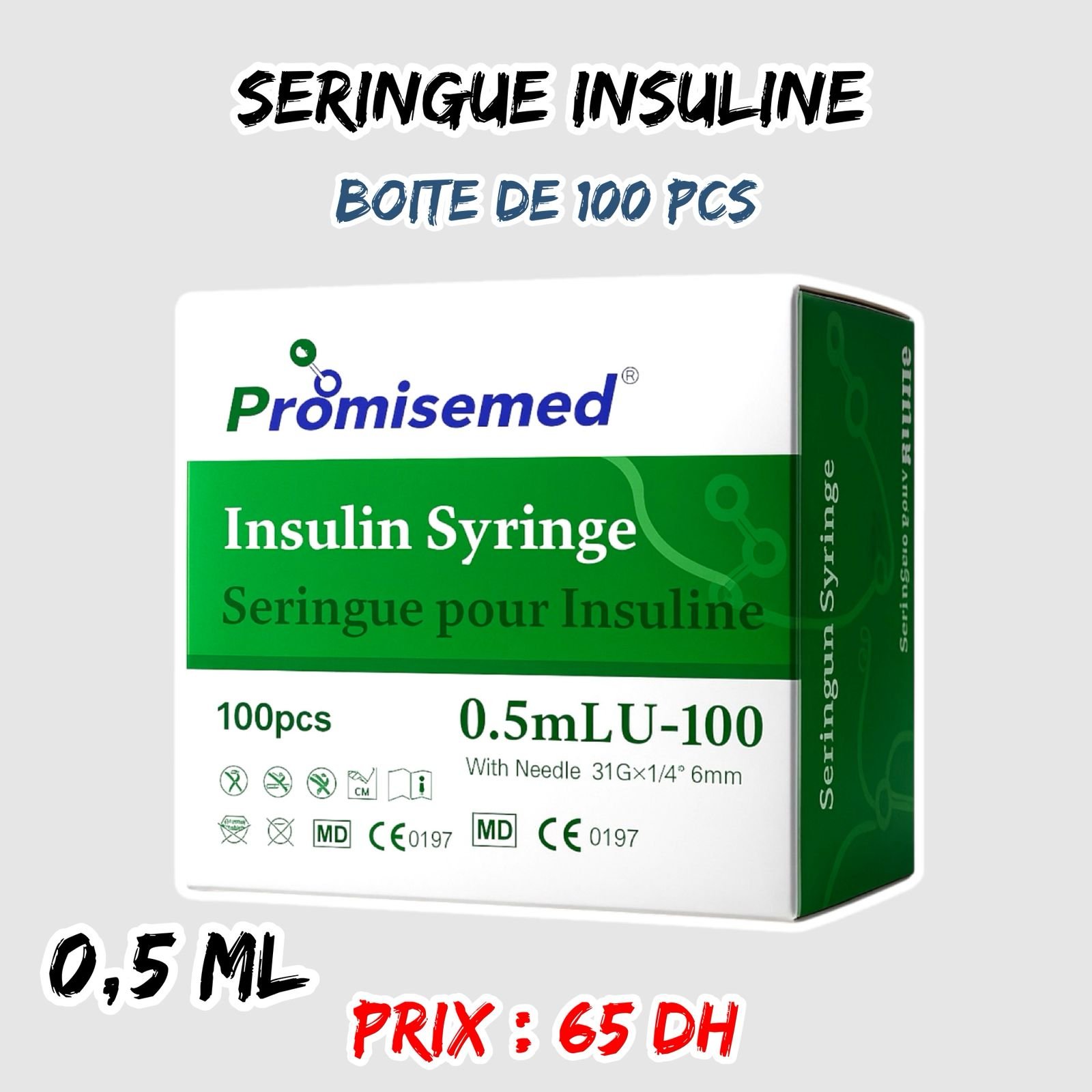 SERINGUE INSULINE 0.5ML 100 PCS