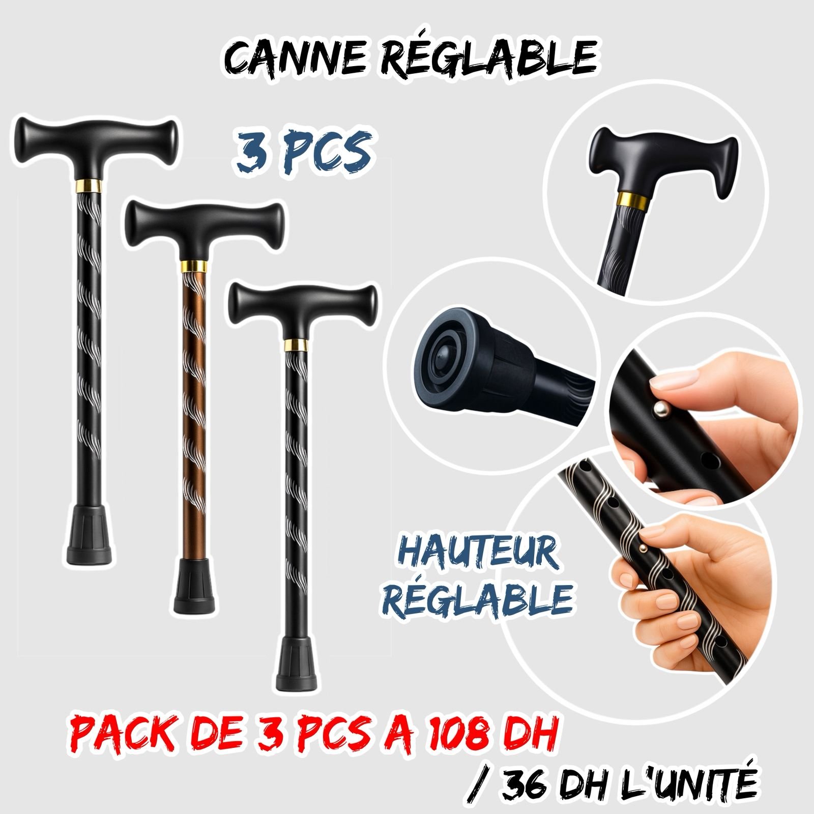 CANNE { HAUTEUR REGLABLE }