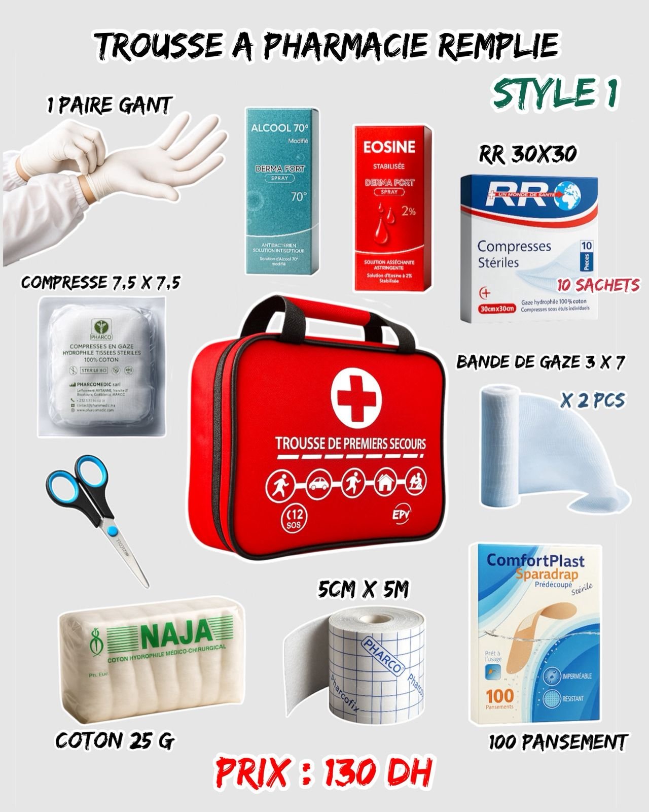 TROUSSE A PHARMACIE DE PREMIER SECOURS REMPLIE STYLE 1