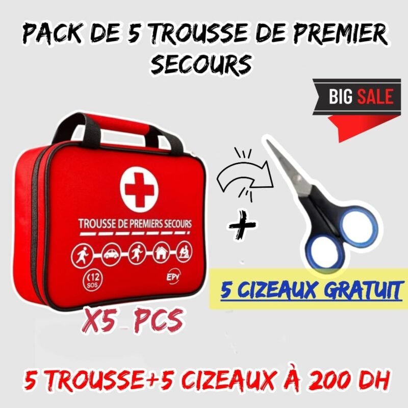 Pack de 5 trousse de premier secours. 5 Cizeaux gratuit.