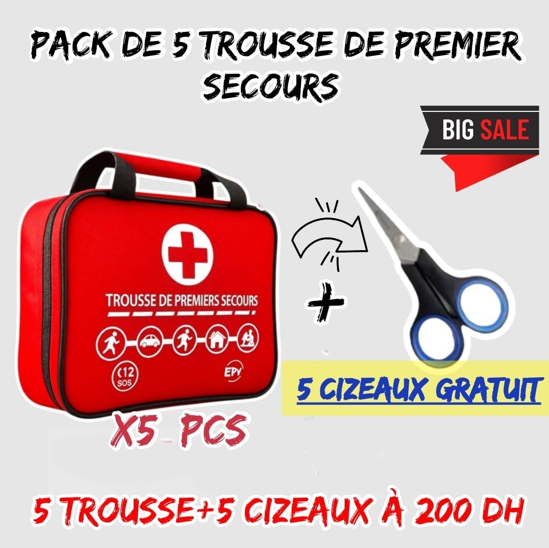 Pack de 5 trousse de premier secours. 5 Cizeaux gratuit.