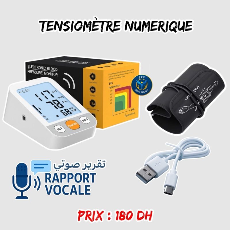 Tensiomètre numérique brassard avec un rapport vocale. 
Fonction vocale : pendant le processus de prise de mesures.