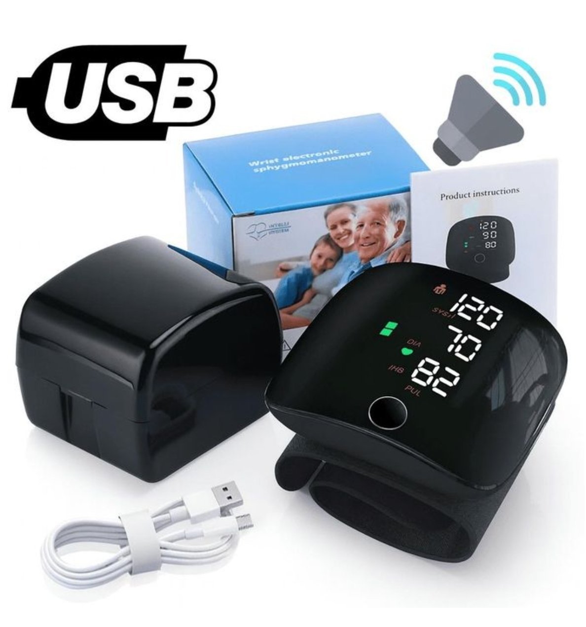 tensiomètre de poignet LED Smart Voice Machine de fréquence cardiaque.
-rechargeable- .