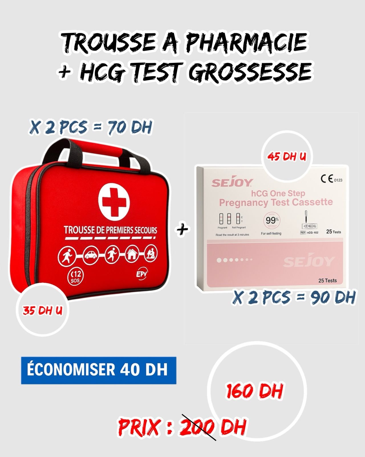 TROUSSE A PHARMACIE { 2PCS }+ HCG TEST GROSSESSE { 2PCS }