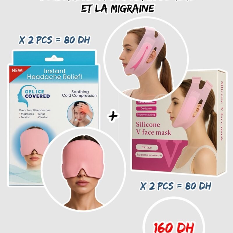 MASQUE -V- { 2PCS } + CHAPEAU DE SOULAGEMENT DES MAUX DE TÊTE { 2PCS }